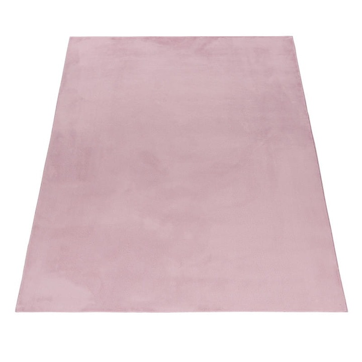 Covor, Ayyildiz, Pouffy, 60x110 cm, Poliester, Plus Iepure, 25 mm, 1 600 g/m², Dreptunghiular, Fund Din Bumbac, Izolatie Termica Si Acustica Excelenta, Uni, Fir Lung, Pentru Interior, Roz Pudrat
