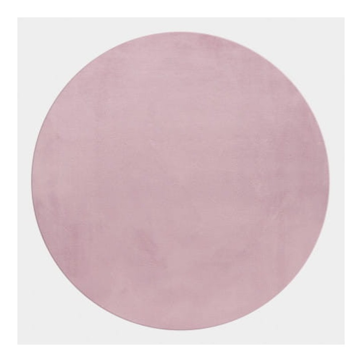 Covor, Ayyildiz, Pouffy, 160x160 cm, Poliester, Plus Rabbit, 25 mm, 1 600 g/m², Rotund, Spate Din Bumbac, Izolatie Termica Si Acustica Excelenta, Uni, Fir Lung, Pentru Interior, Roz Pudrat