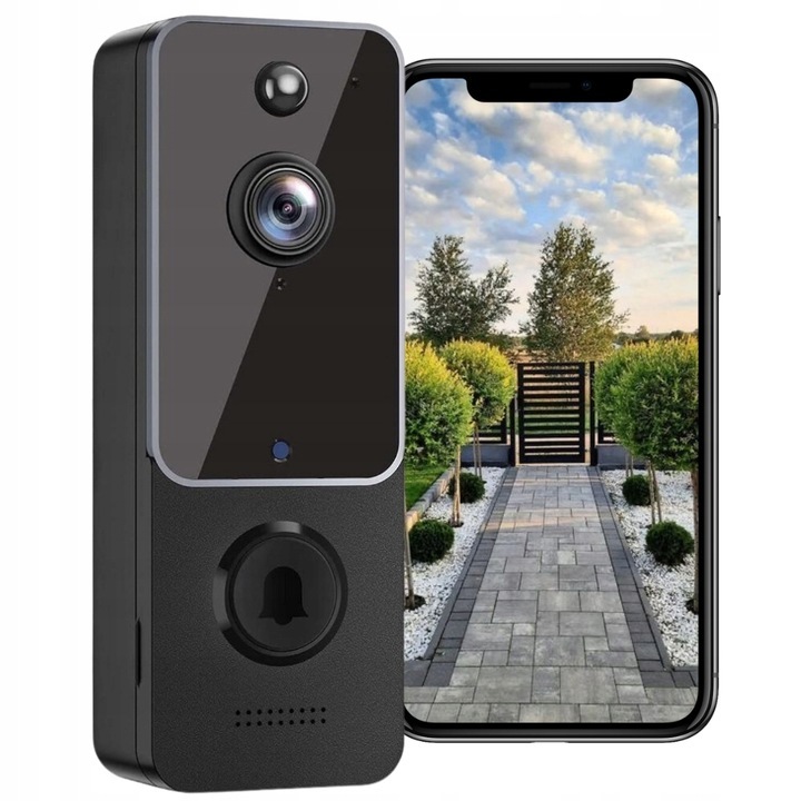Безжичен електрически звънец с камера Spreest T9-BB, Full HD, черен, пълен комплект