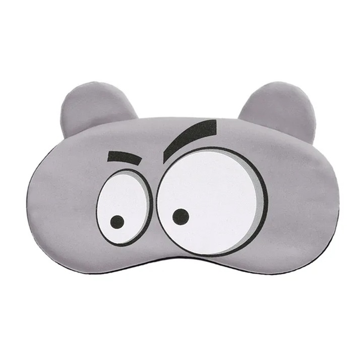 Masca de dormit, model haios cu fete expresive si urechiuse, rezerva cu gel, prindere elastica, tematica sweet dreams, unisex, M4, gri deschis, EFAYN