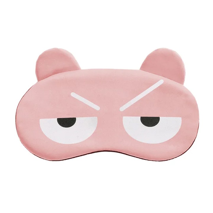 Masca de dormit, model haios cu fete expresive si urechiuse, rezerva cu gel, prindere elastica, tematica sweet dreams, unisex, M2, roz aprins, EFAYN