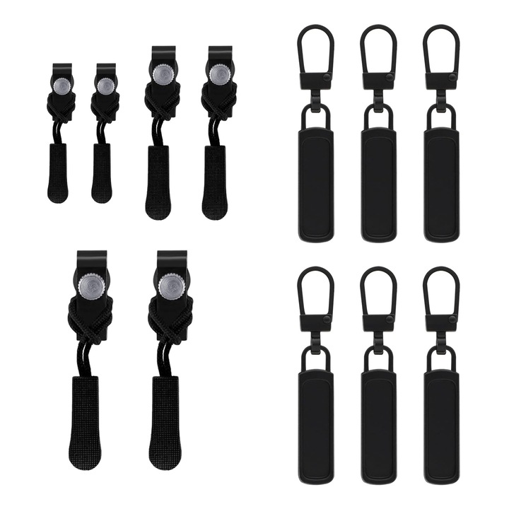 Комплект за ремонт на ципове, SIBINTA, 12 бр., Смяната става само за няколко секунди, Здрава конструкция, Лесен за инсталиране и използване, За дрехи, чанти, якета, Метален, 3 различни размера, Черен