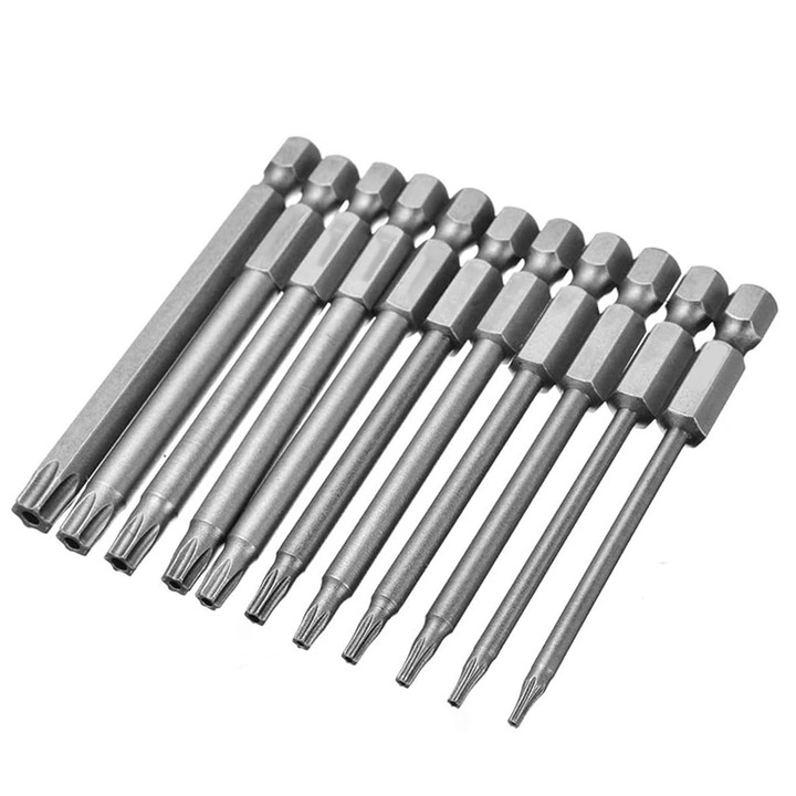 Комплект отвертки Torx, SINBINTA, 11 бр., Висока точност, Здрава конструкция, Лесен за използване и съхранение, Ясно маркирани с маркировки, За поддръжка на компютър, камера и очила, Стомана, 100 мм, Сребро