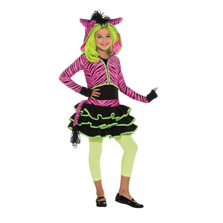 Costum zebra neon cu gluga fete 5-6ani/ 120cm