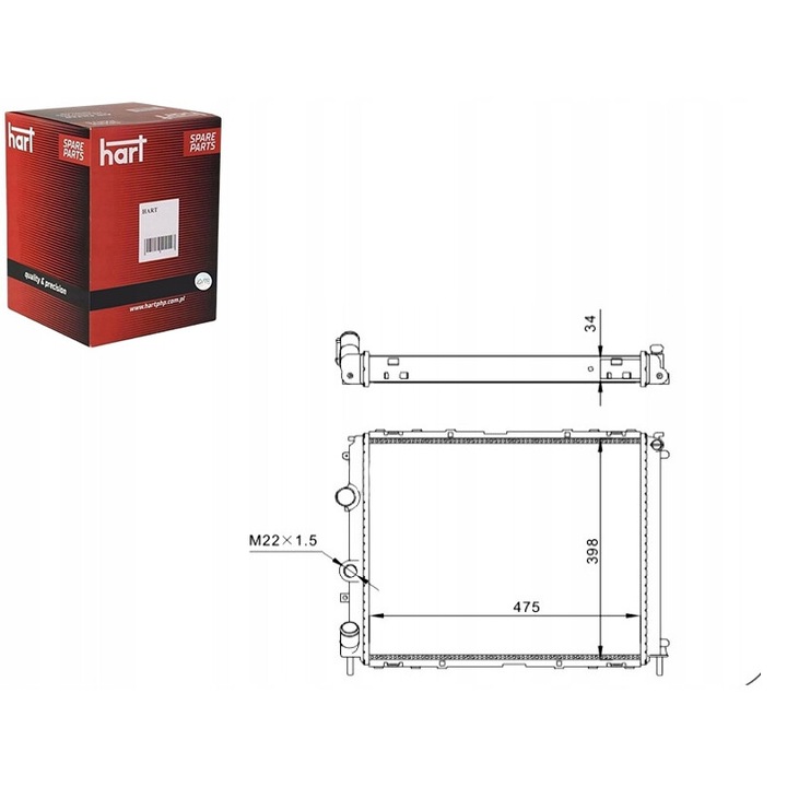 HART hűtőradiátor Clio 1.9D 98-01 32x480x378mm
