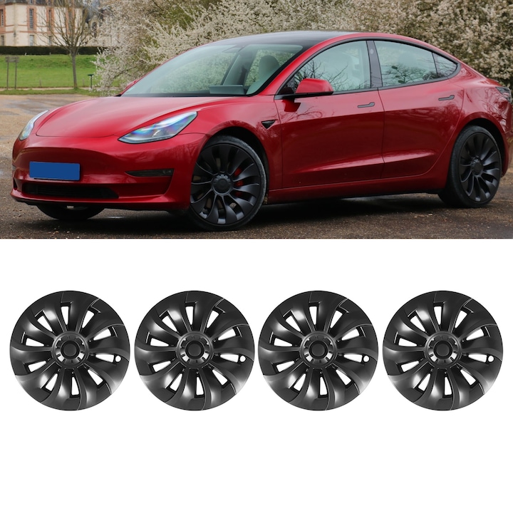 Комплект капачки за джанти от 4, longziming, за Tesla Model 3 2020-2023, 19 инча, тъмно сиво, ABS материал