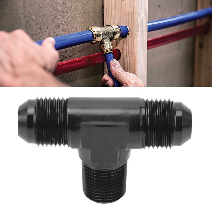 Adapter T-idom 3 irányú Jormftte, Fekete Alumínium 8AN - 3/8 NPT