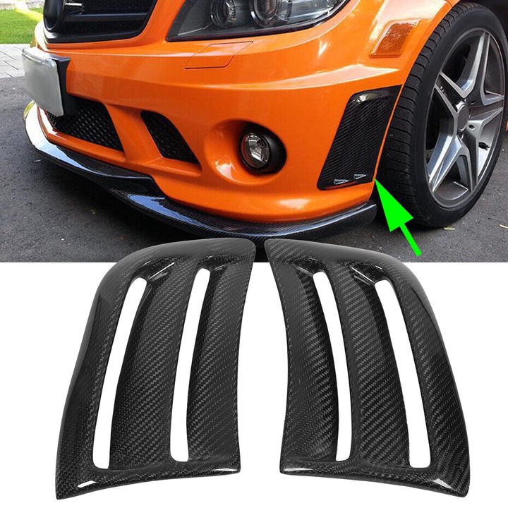 1 pár karbon első lökhárító oldalsó szellőzőrács-borítás Mercedes-Benz C-osztály W204 C63 AMG modellekhez 2007‑2011 előtt