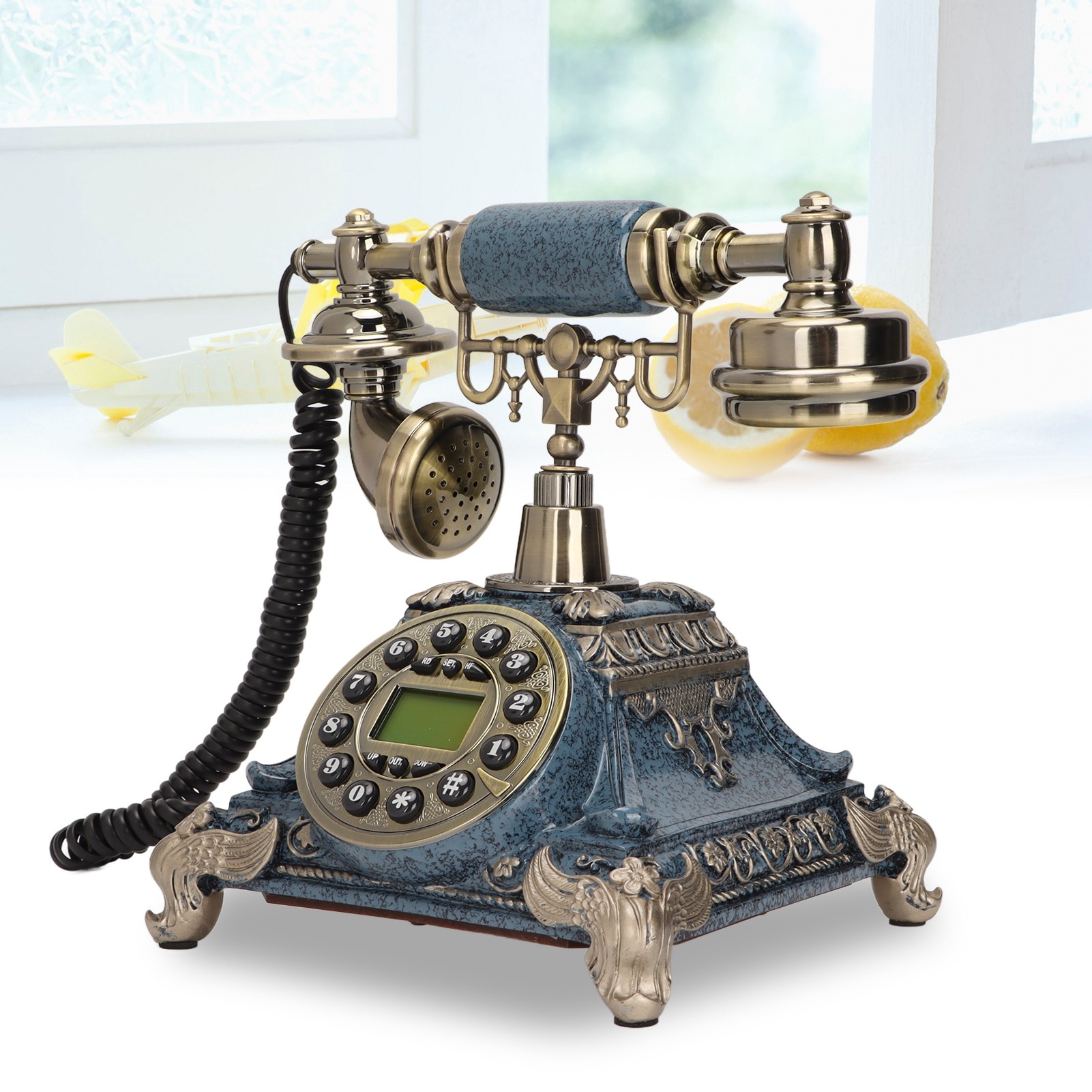 Telefon fix retro Mmgoqqt, Lemn, Albastru - eMAG.ro