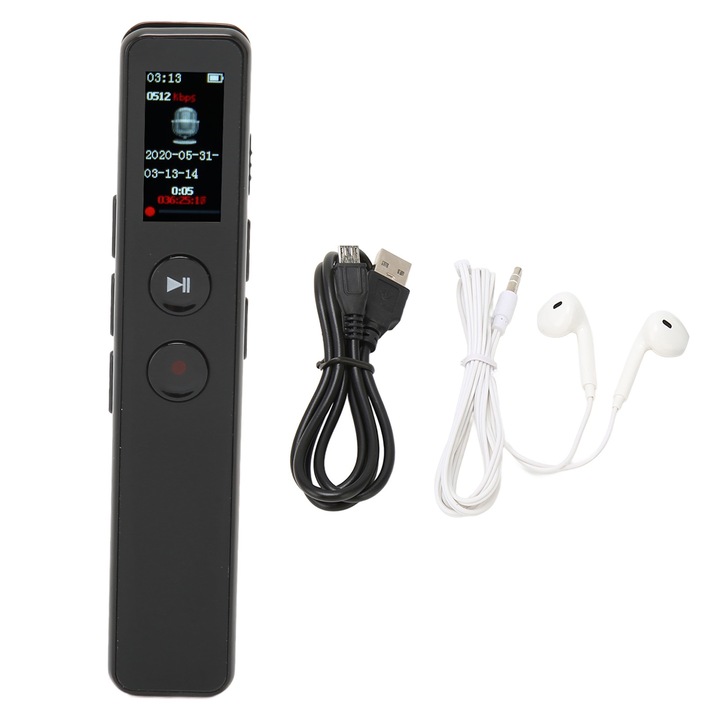Цифров диктофон Mmgoqqt, 16 GB, възпроизвеждане на MP3, многопосочен микрофон, HD цветен екран