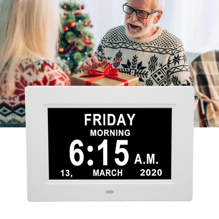 Jormftte digitális nappali óra, 7 hüvelykes, fekete, önfedő, 8 nyelv