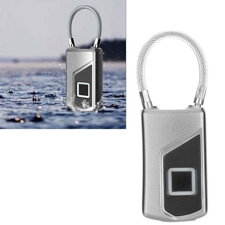 Катинар за пръстови отпечатъци, longziming, цинк, устойчив на порязване, водоустойчив IP66, 10 пръстови отпечатъка, USB презареждаем