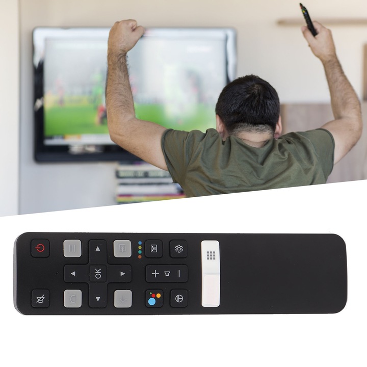 RC802V FMR1 távirányító TCL TV-hez, hangfunkciós, ergonomikus kialakítású, fekete színben