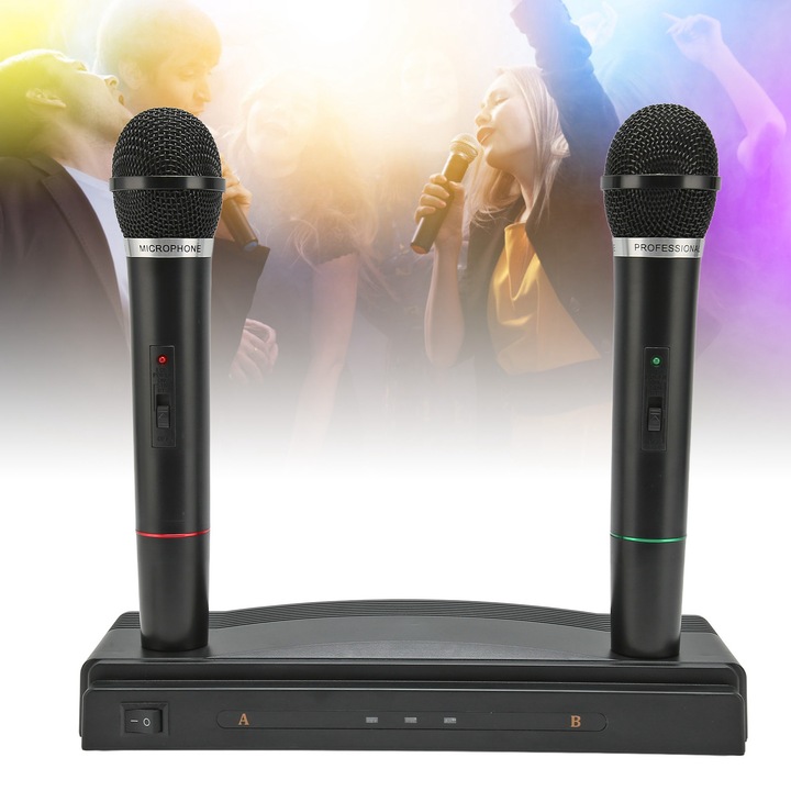 Vezeték nélküli mikrofon, longziming, dinamikus, 2 mikrofon, frekvencia 100Hz-12KHz, hatótávolság 10m