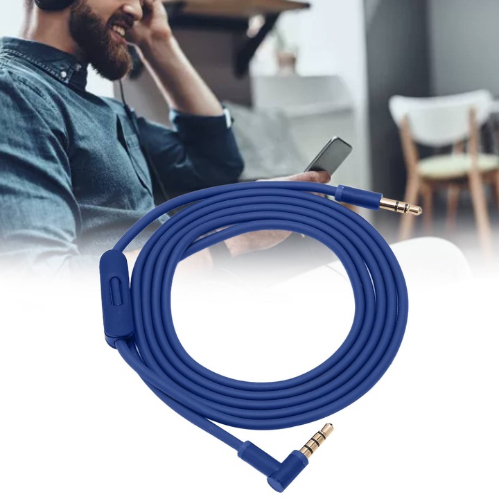 Jormftte cserélhető audio kábel, 1.4m, beépített mikrofonnal és hangerőszabályzóval, kék