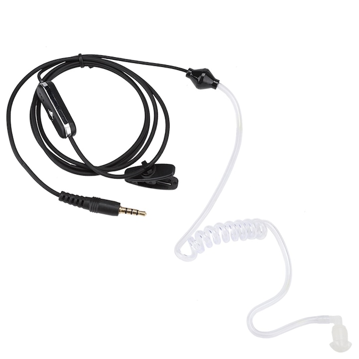 Casti cu fir Jormftte, monaurale, cu clip metalic, tuburi sonore transparente, 3.5mm, negre