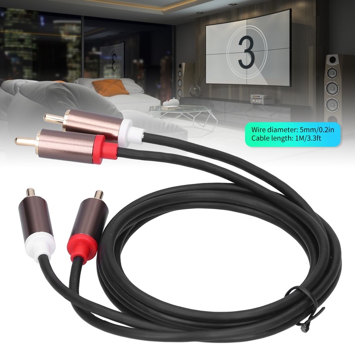 2RCA-2RCA audiokábel, Jormftte, aranyozott, 1m, TV és erősítő csatlakoztatásához