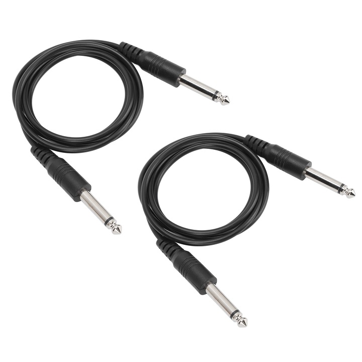 Set 2 Cabluri pentru chitara Bizaical, PVC, AUX 6.35 mm, 1 m, Negru