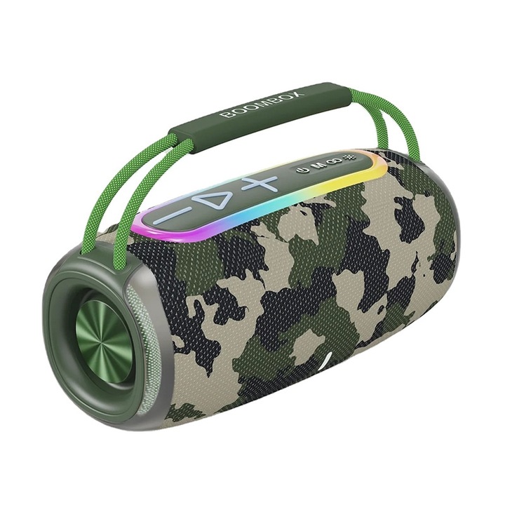 Boxa portabila T&G TG663, Subwoofer, Bluetooth, LED-uri colorate, Camuflaj