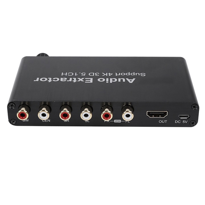 HDMI 4K 3D audio extraktor, Jormftte, 5.1 csatornás, DTS/AC-3 támogatás, fekete, 138.2x97.5x21.2mm