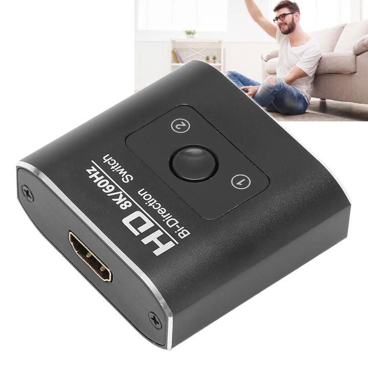 HDMI 8K 60Hz kapcsoló, Jormftte, kétirányú, 2 portos, 48Gbps, fekete