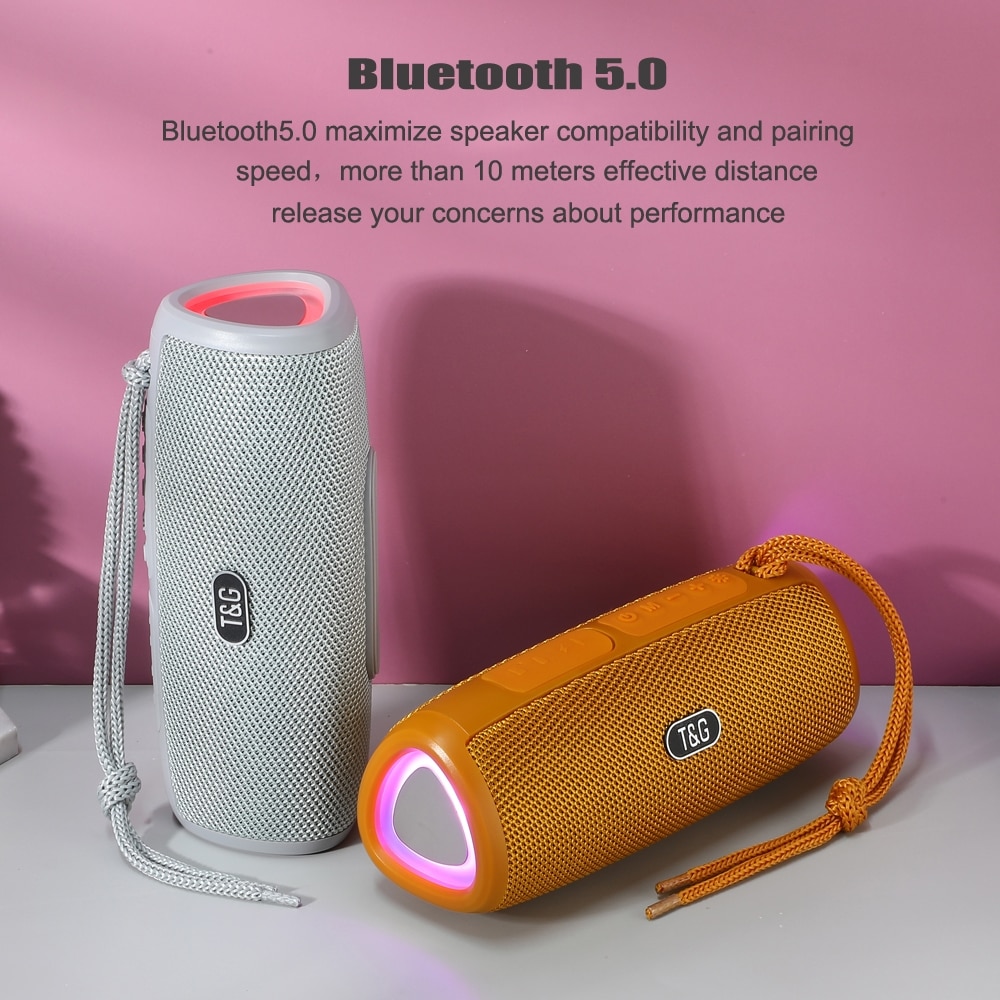Boxa portabila T&G TG344, LED Light, TWS, Bluetooth, Portocaliu - eMAG.ro