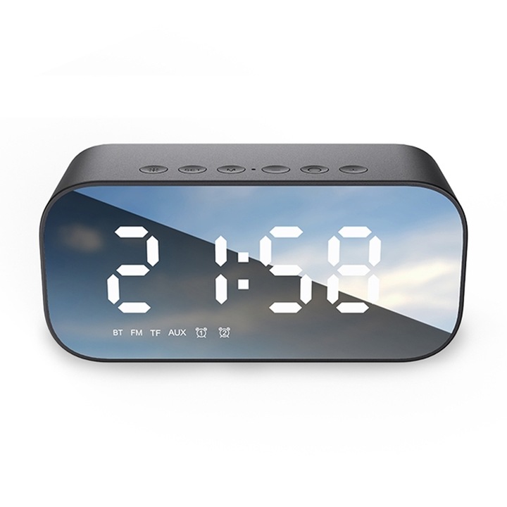 Boxa portabila AEC BT518, Bluetooth 5.0, Ceas LED, Suport AUX / Card TF / FM, Negru