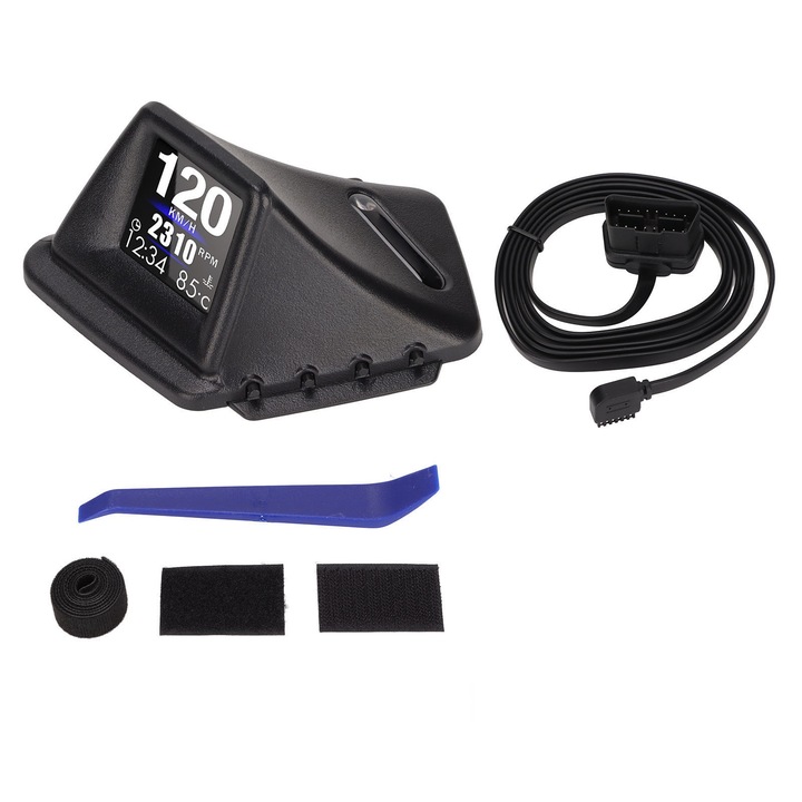 Автомобилен HUD дисплей Jormftte, многофункционален, OBD и GPS, аларма за скорост, аларма за температура на водата, черен