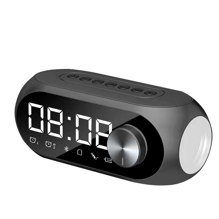 Boxa portabila AEC S8, Bluetooth 5.0, Ceas cu LED-uri, Suport TF / FM, Negru