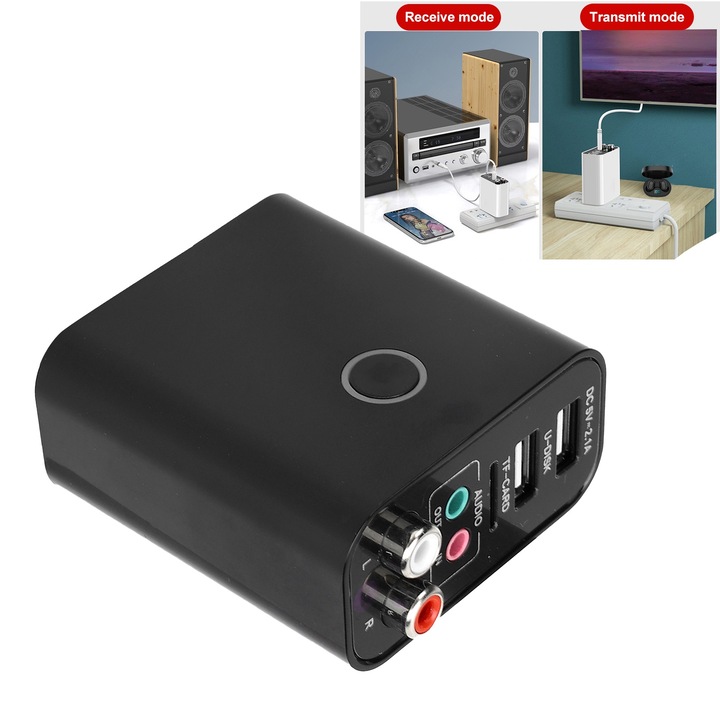 Bluetooth audio adapter 2 az 1-ben, Jormftte, V5.0, alkalmazásvezérlés, fekete, 110-240V