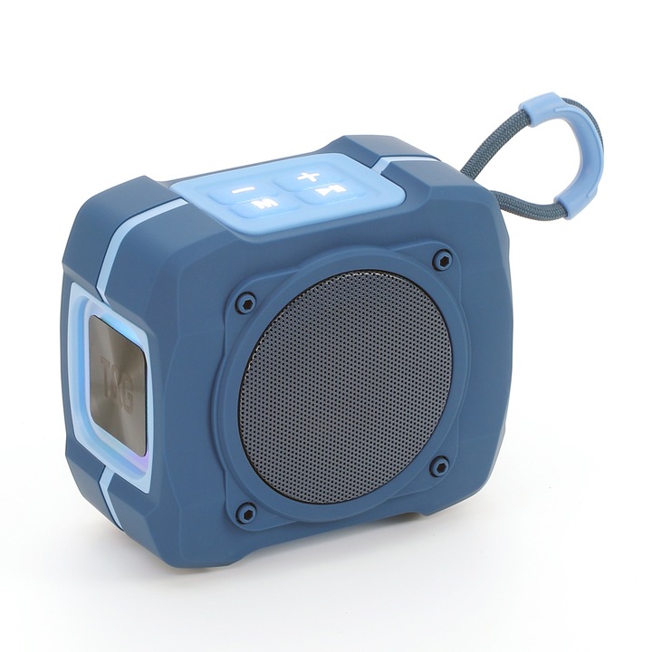 Boxa portabila T&G TG661, Bluetooth 5.0, LED colorat, Bass puternic, Radio FM, albastru