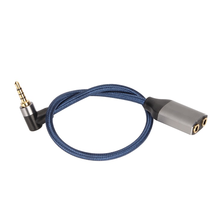 Fejhallgató-mikrofon elosztókábel 90°-os könyök 1 apa - 2 anya 3,5 mm-es audio hosszabbító kábel PC-hez és laptophoz