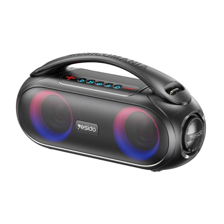 Boxa portabila Yesido YSW19, Bluetooth 5.0, RGB luminos, IPX6, Autonomie 10 ore, Negru