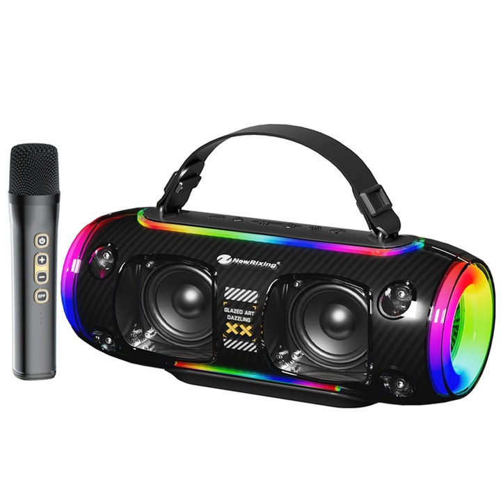 Boxa portabila Rixing NR8806, Subwoofer RGB, Bluetooth 5.0, Autonomie Lunga, Negru