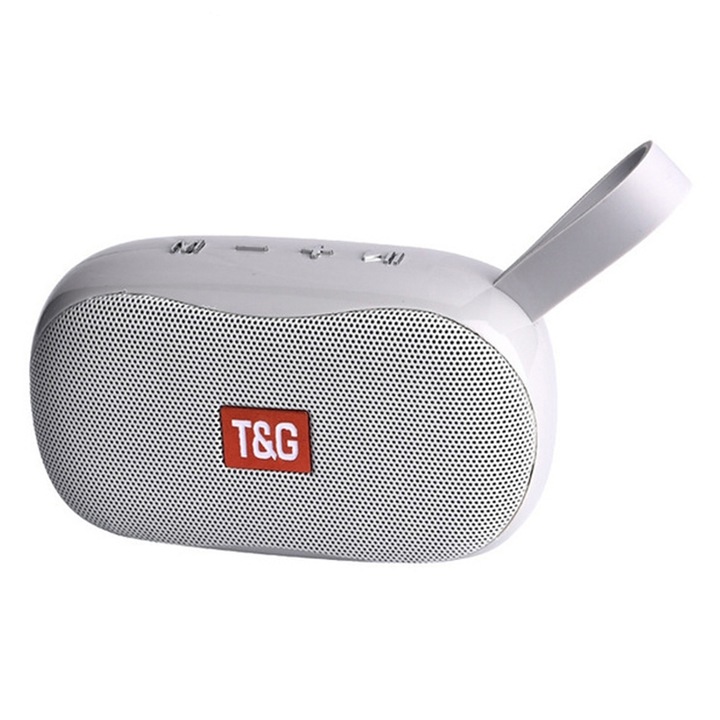 Boxa portabila T&G TG173 TWS Subwoofer Bluetooth, Cablu impletit, Suport USB/AUX/card TF/FM, Argintiu