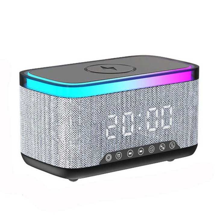 Boxa portabila AEC S300, 10W, Bluetooth, Ceas, Incarcator Wireless, Black