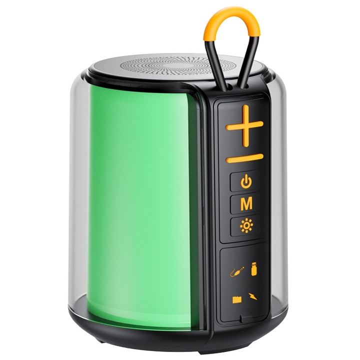Boxa portabila AEC S16, Bluetooth 5.0, TWS, LED Rainbow RGB, Autonomie 10 ore, Negru