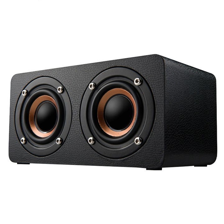 Boxa portabila M5 A+ Subwoofer Lemn Bluetooth 4.2, Suport Card TF & AUX 3.5mm & FM, Negru