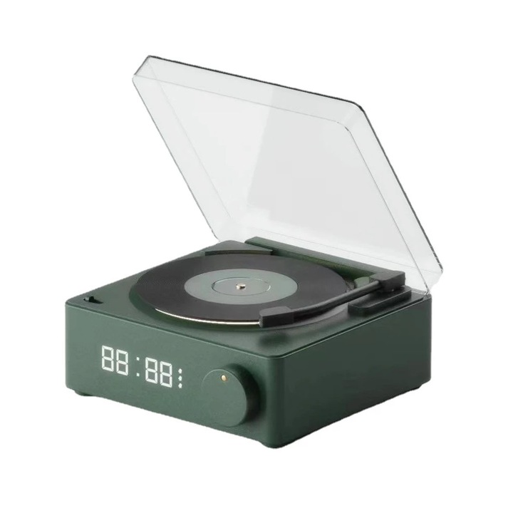 Boxa portabila A+ X11 Vinyl Atomic Retro, Bluetooth 5.0, Ceas alarma, Design creativ, Verde