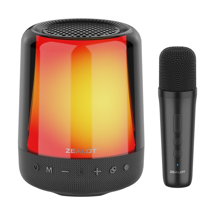 Boxa portabila Zealot S66M, Bluetooth 5.0, Lumini RGB sincronizate cu muzica, Microfon pentru Karaoke, Negru