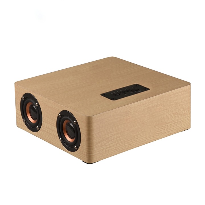 Boxa portabila A+ Q5 din lemn, Bluetooth 5.0, Suport card TF & AUX 3.5mm, Lemn galben