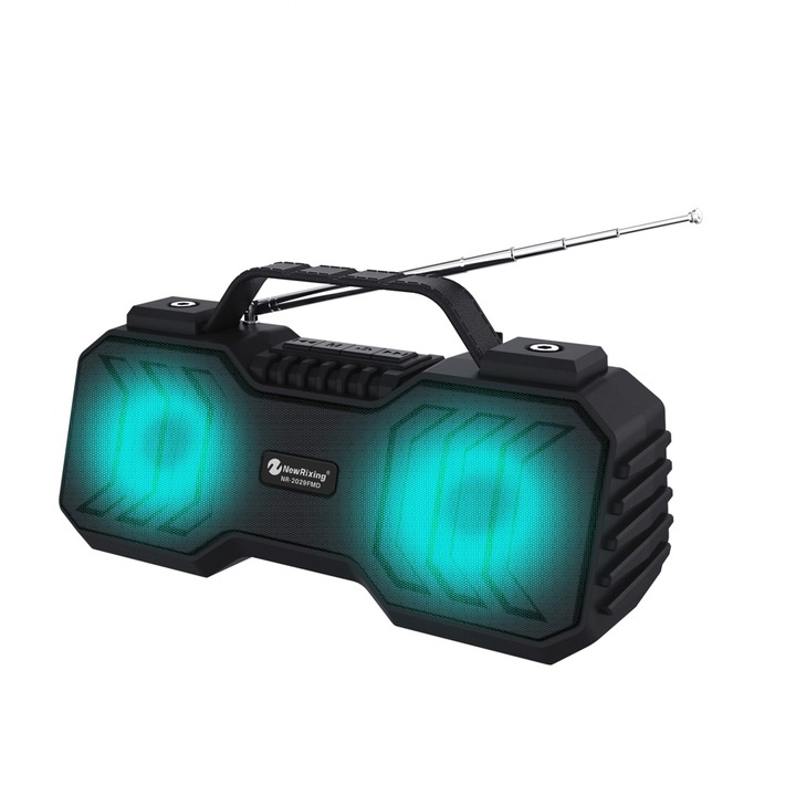 Boxa portabila NewRixing NR-2029FMD, Subwoofer, Bluetooth 5.0, Radio FM, LED, Negru