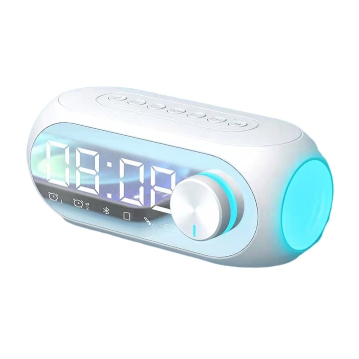 Boxa portabila AEC S8 Alarm Clock, Bluetooth, LED, TF / FM, Alb