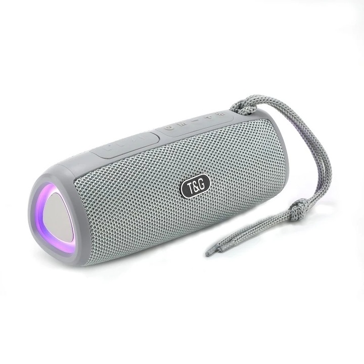Boxa portabila T&G TG344 LED Light, Bluetooth TWS, 15W, IPX6, Autonomie 12 ore, Negru