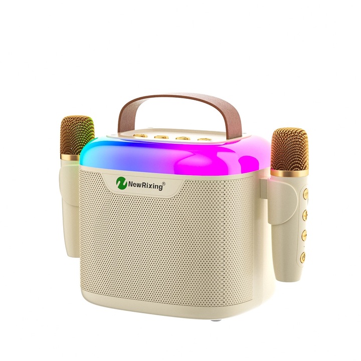 Boxa portabila RiXing NR8805 TWS, Bluetooth 5.0, Lumini RGB, Autonomie 12 ore, Alb