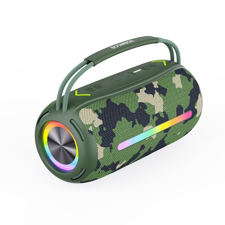 Boxa portabila T&G X360 20W RGB, Bluetooth, 3D Stereo, Camuflaj