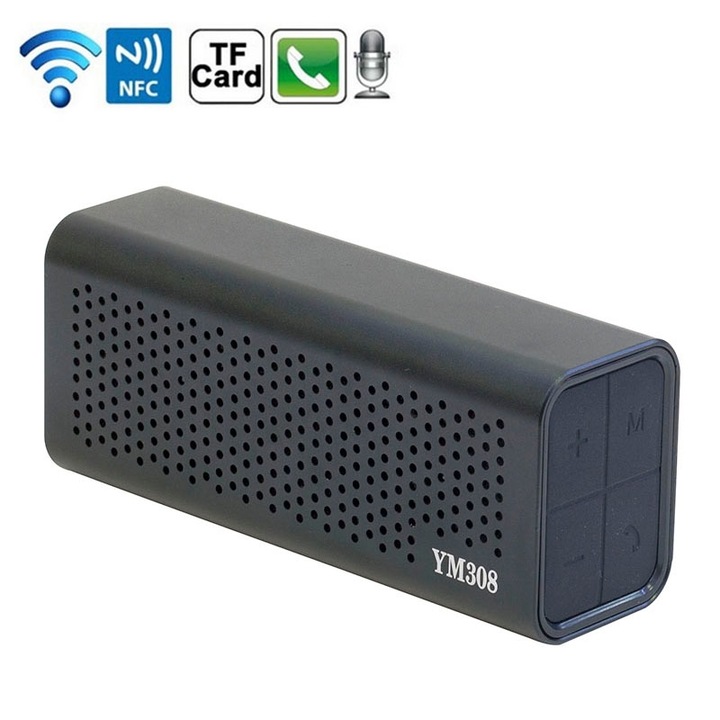 Boxa portabila YM-308 A+, NFC, Bluetooth 5.0, Suport card TF, Negru