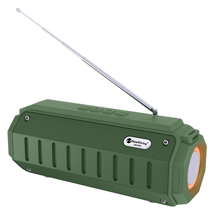 Boxa portabila Rixing NR-905FM TWS, Bluetooth, Radio FM, Maini libere, Curea umar, Antena, Verde