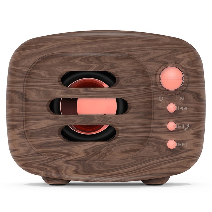 Boxa portabila A+ B11 Bluetooth 5.0, Hands-free Calling, Slot card TF 32GB, Jack audio 3.5mm, Stil retro, Lemn