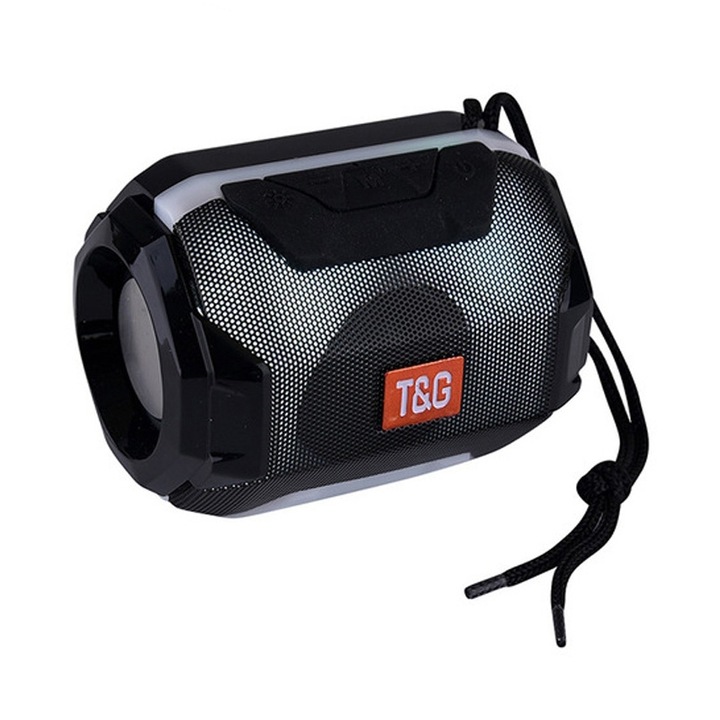 Boxa portabila T&G TG162 LED Stereo, Bluetooth, Subwoofer, Autonomie indelungata, Negru